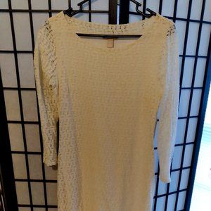 Banana Republic Cream Eyelet Lace 3/4" Sleeve Dress